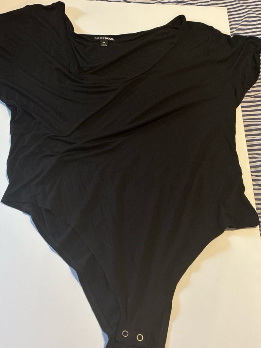 Fashion Nova Black Draped Short Sleeve Bodysuit